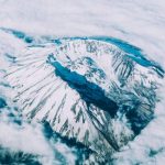 aerial view of snow covered mt. st. hellens crater