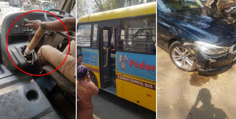Ganti Tuas Persneling dengan Tongkat Bambu, Pengemudi Bus ini Tabrak Mobil Mewah