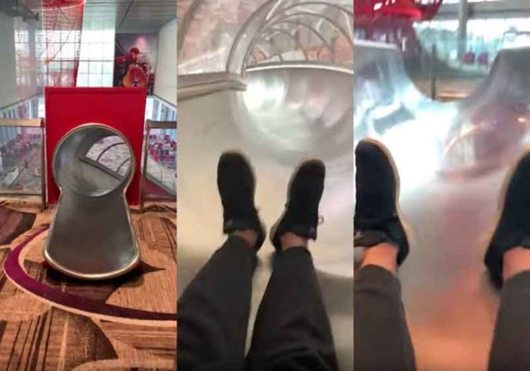 Seru! Ada Perosotan Menuju Boarding Room di Terminal 4 Bandara Changi