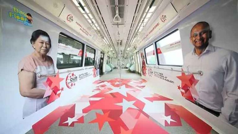 Sambut HUT Kemerdekaan Ke-54, Interior MRT Singapura Dipasangi Tema “Our Singapore”