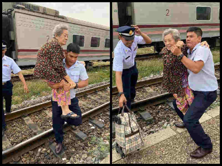 Tak Ada Peron di Jalur, Petugas ini Gendong Nenek Turun dari Gerbong Kereta