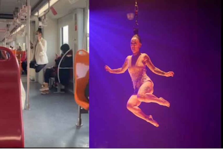 Gantung Rambut di Pegangan Kereta, Aksi Pemain Sirkus Rusia Bikin Geger Shanghai Metro